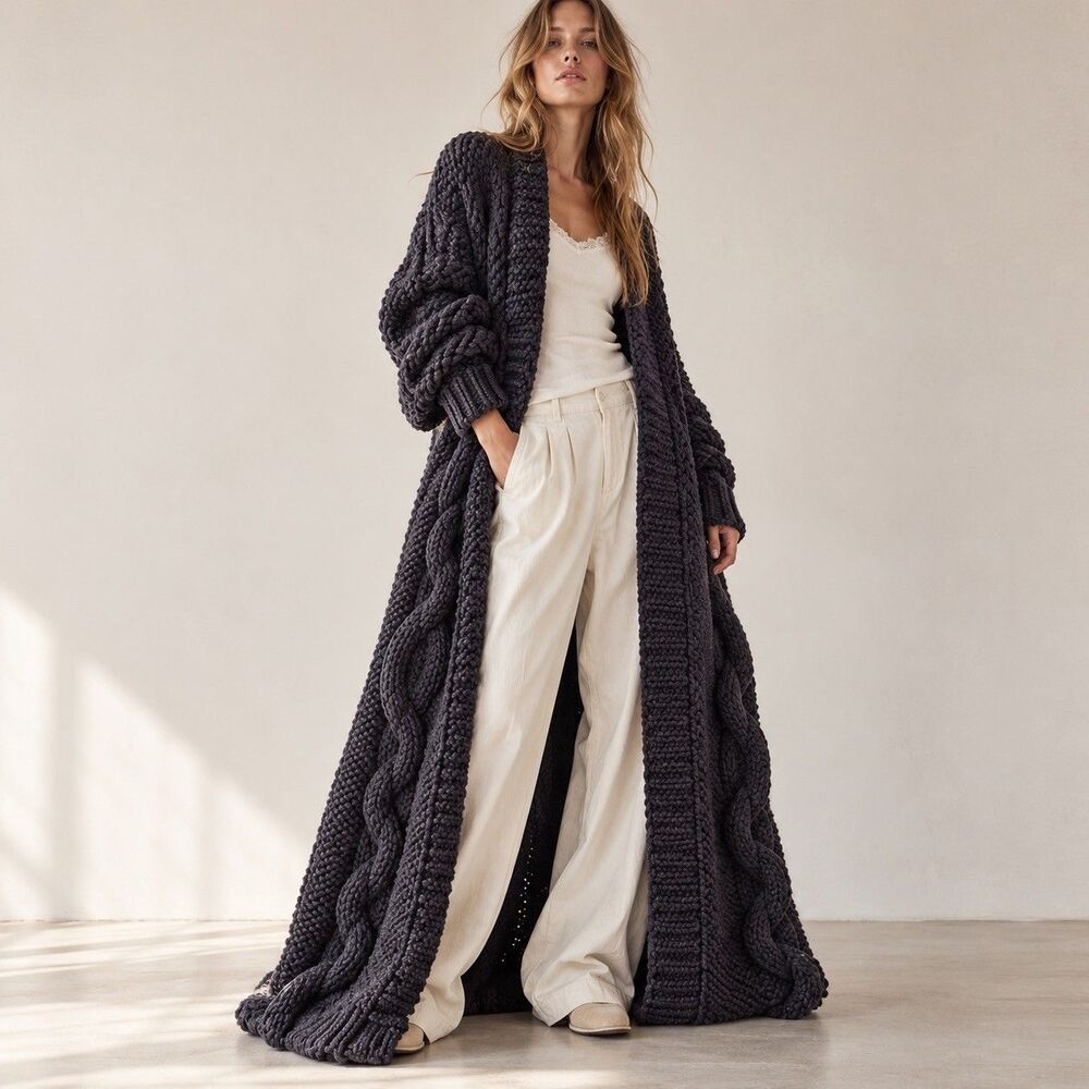 Free People Maxi Chunky Cable Knit Cardigan Oversized Heavyweight Long Duster XS
